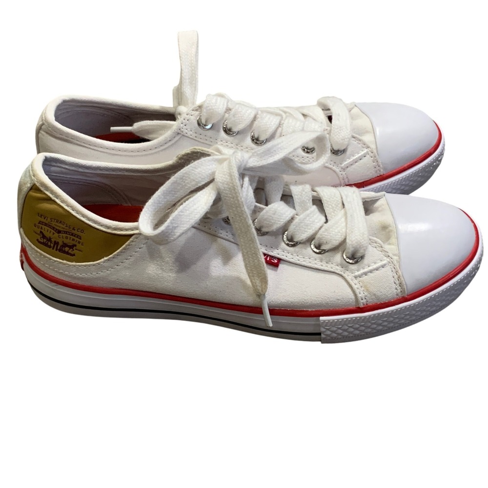 Levis Canvas Sneakers White Red Trim Casual Shoes‎ Stan Buck Women's Size 7